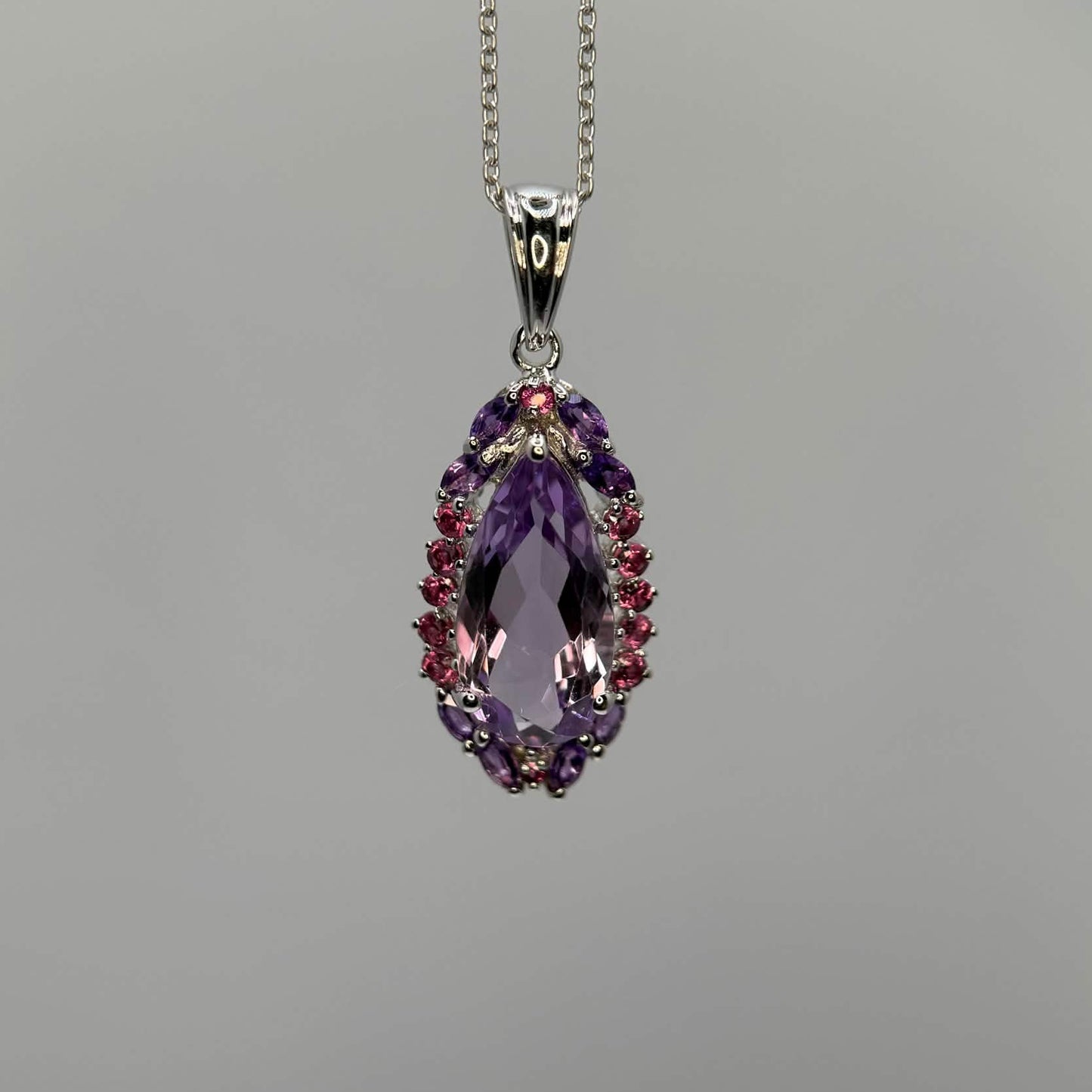 Amethyst and Rhodolite Pendant with chain