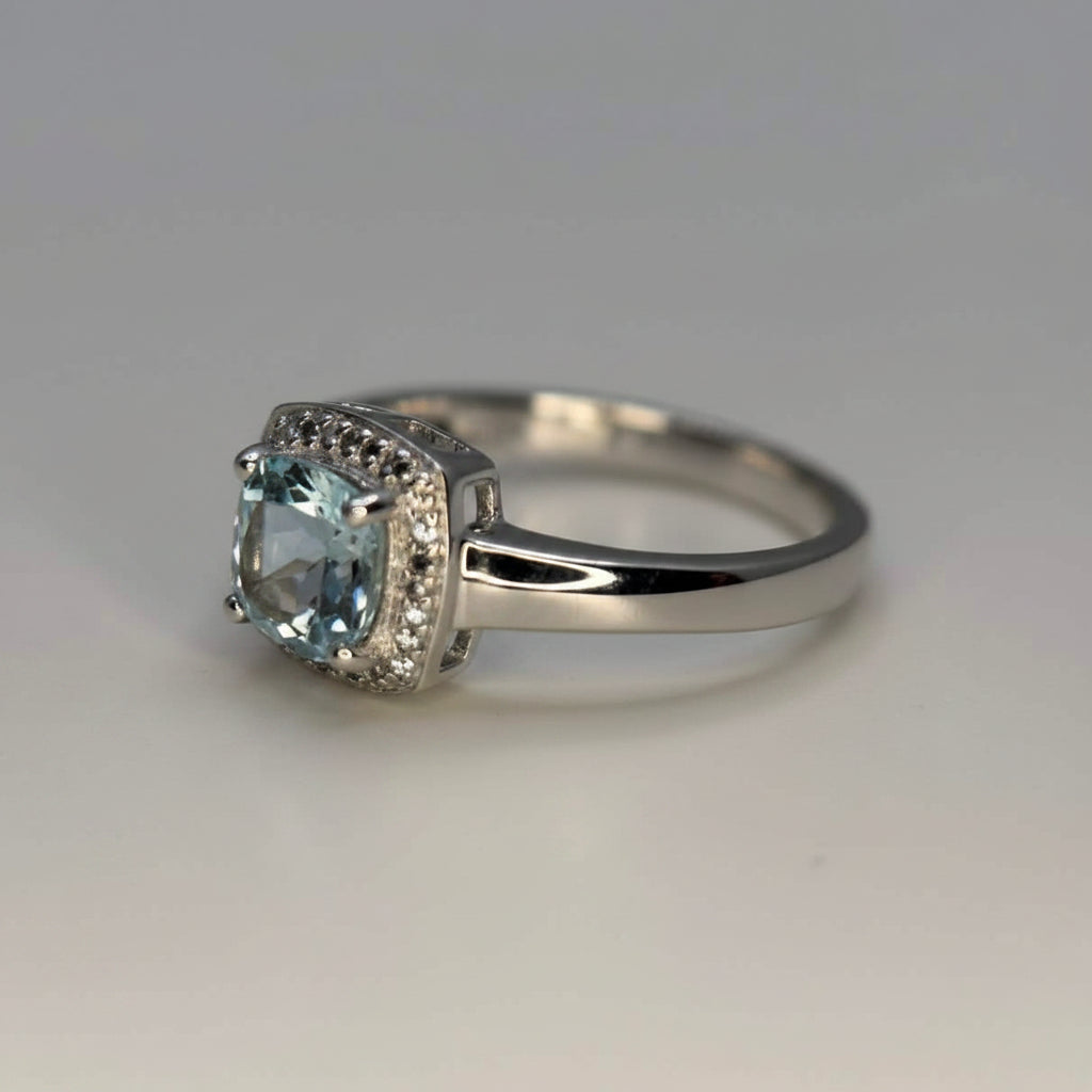 Aquamarine and Blue Diamond Ring