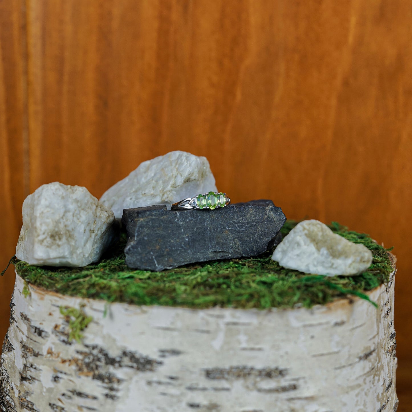 0.92ct Genuine Peridot and White Diamond Ring