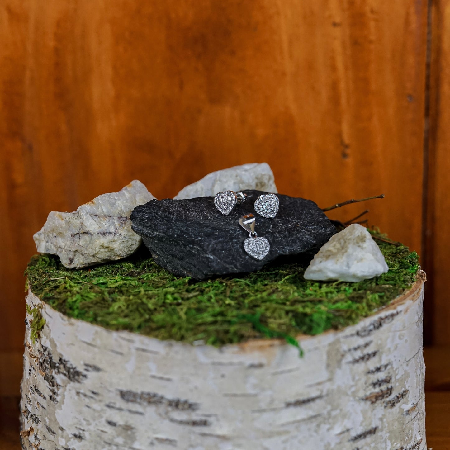 Moissanite Heart Pendant and Earrings