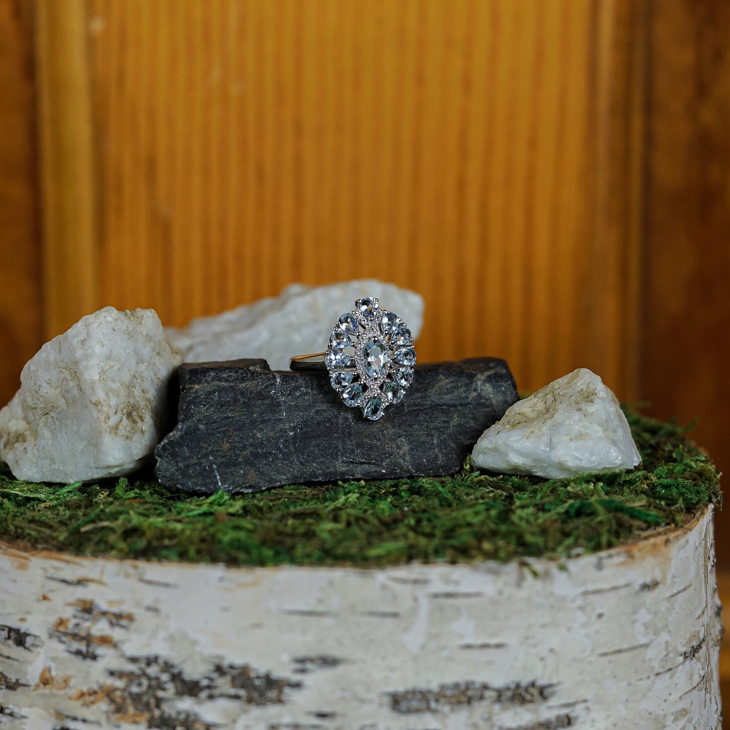 Natural Aquamarine and White Topaz Ring