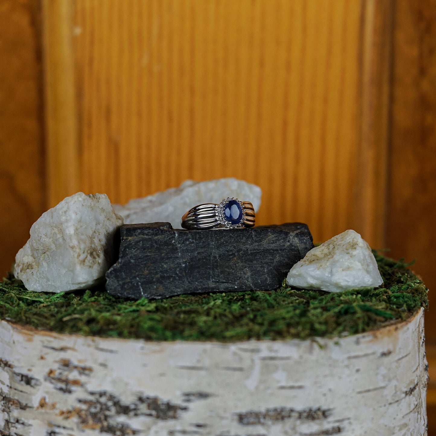 Genuine Blue Sapphire and White Topaz Ring