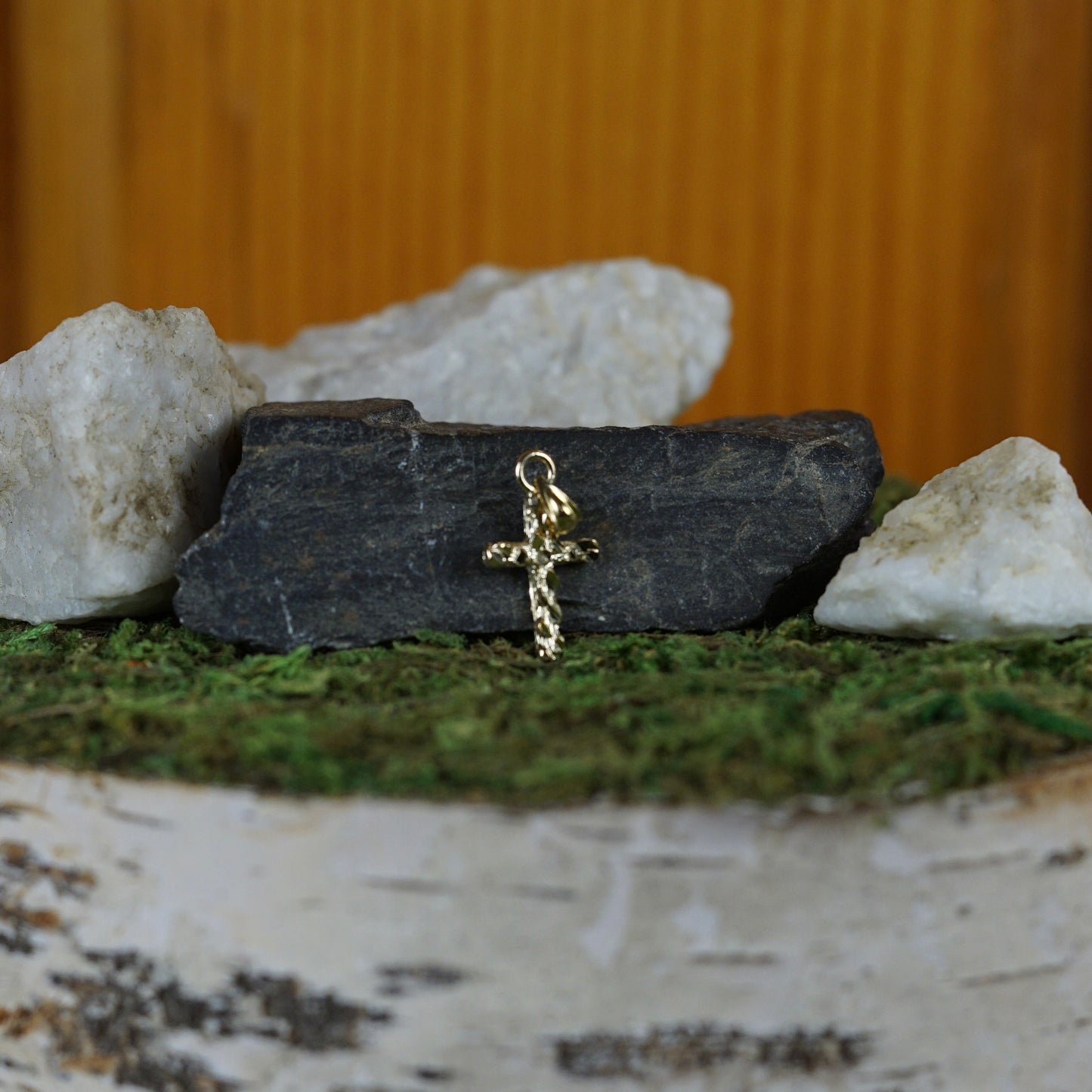 10K Gold Nugget Cross Pendant