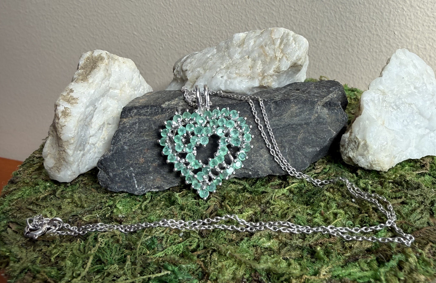 Genuine Emerald Heart Pendant with Necklace