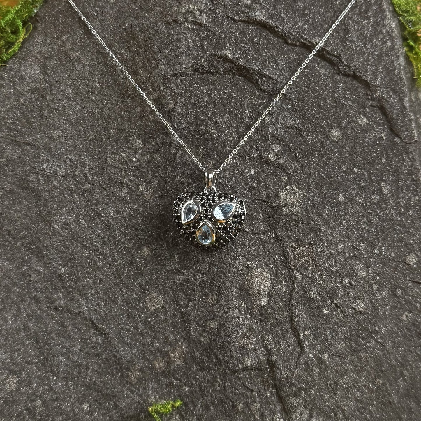 Black Topaz and Black Spinel Pendant with Chain