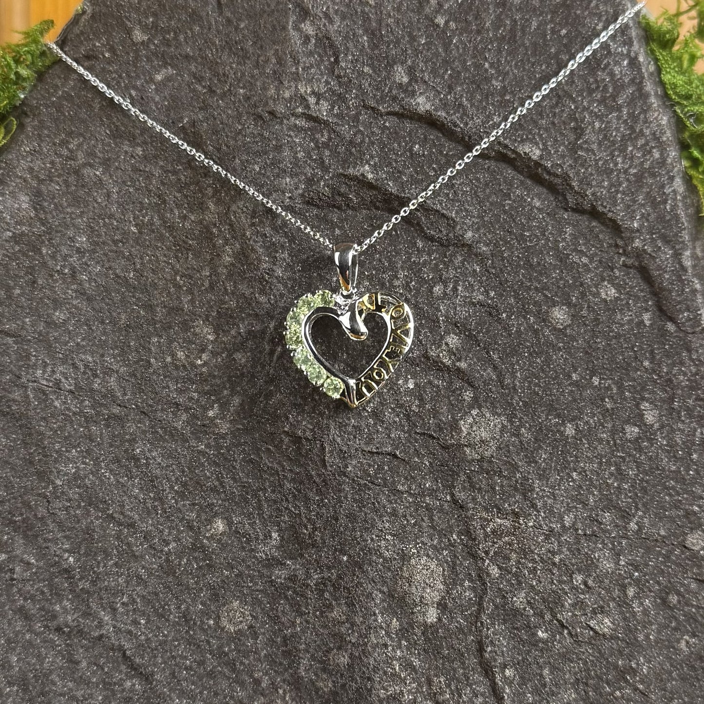 "I Love You" Heart Pendant with Peridot With Chain
