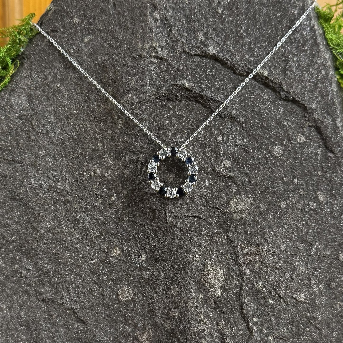 Natural Blue Sapphire and White Topaz Pendant with Chain
