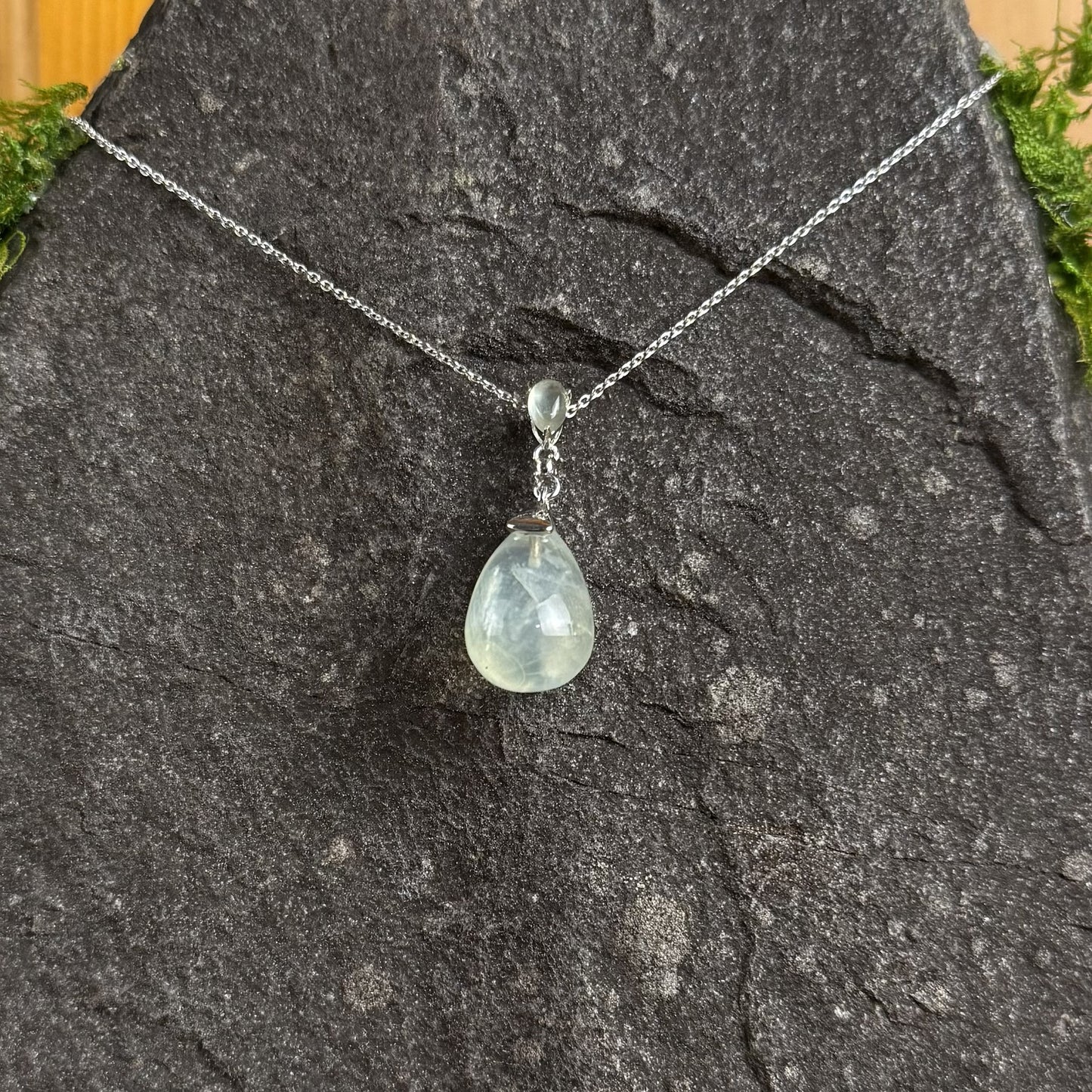 Natural Prehnite Pendant with Chain