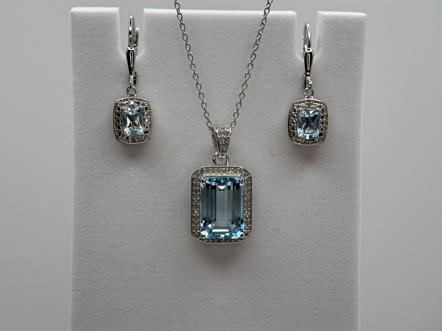 Blue Topaz and White Diamond Pendant with Chain