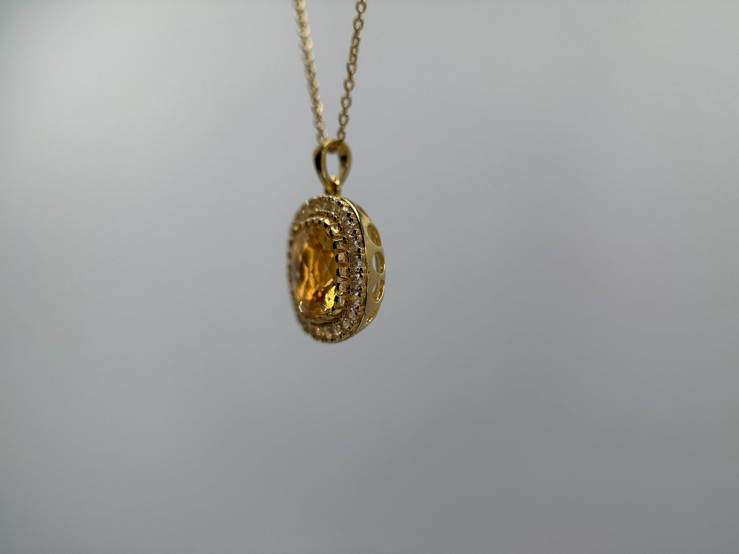 Citrine and White Topaz Pendant with Chain