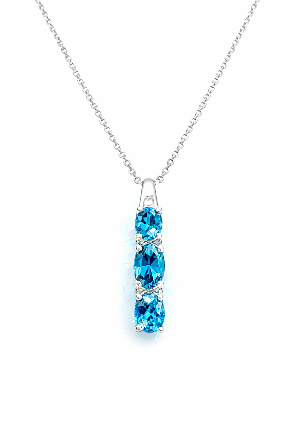 Natural London Blue Topaz and White Diamond Pendant with Chain