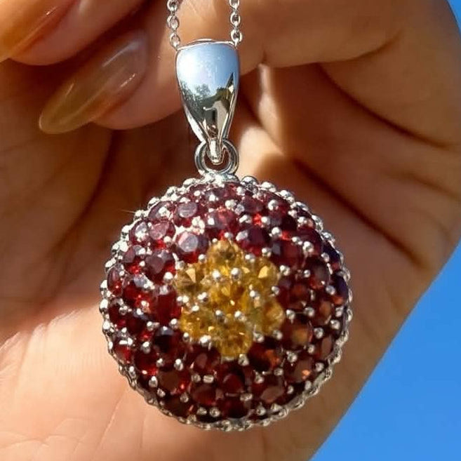 Garnet and Citrine Pendant with Chain