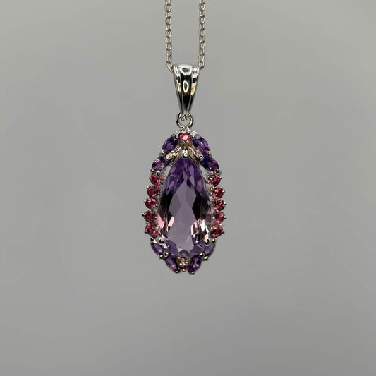 Amethyst and Rhodolite Pendant with chain