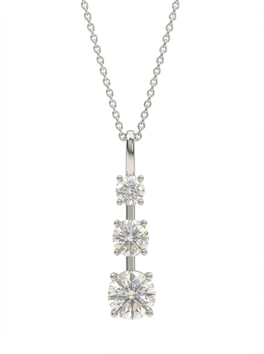 Three Stone Moissanite Pendant with Chain