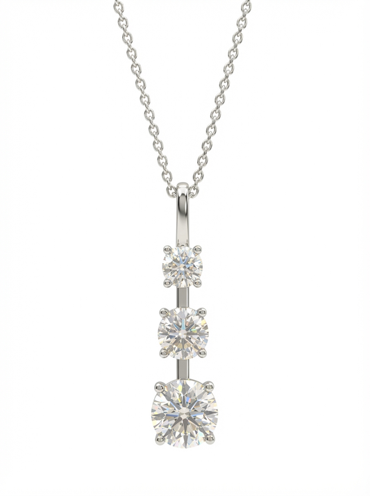 Three Stone Moissanite Pendant with Chain