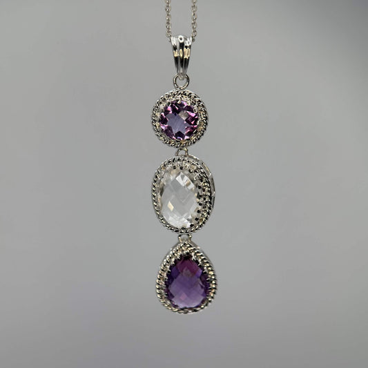 Crystal Quartz and Amethyst Pendant with Chain