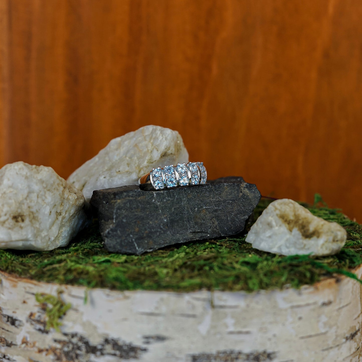 1.28ct Genuine Blue and White Topaz Ring