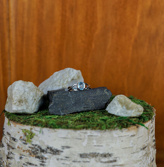 14K White Gold over 925 Sterling Silver - 0.95ct Genuine Blue Topaz Ring