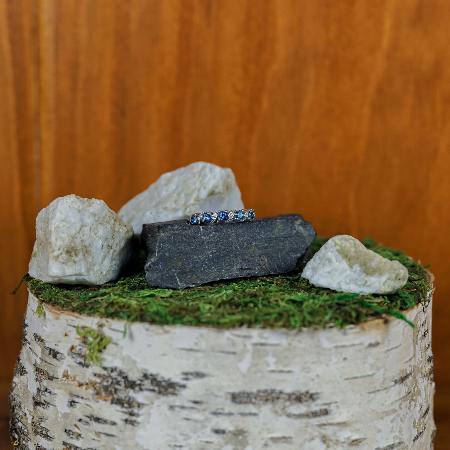 0.74ct Genuine London Blue Topaz and White Topaz Ring