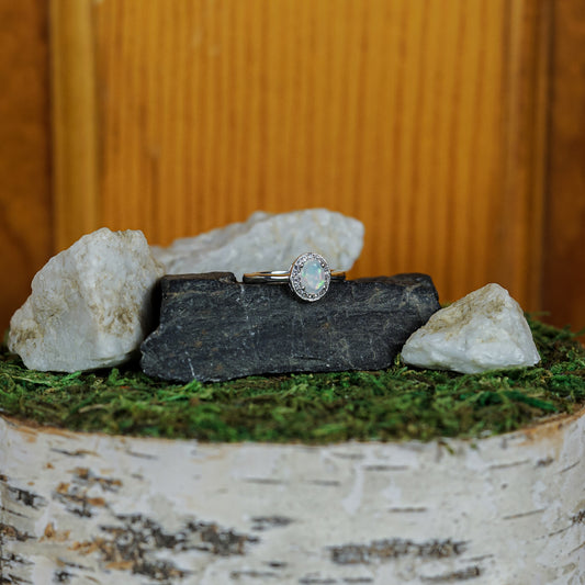 Natural Ethiopian Opal and White Sapphire Ring