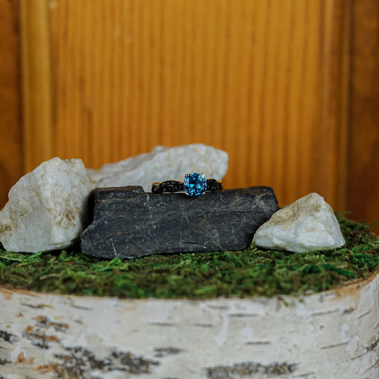 Natural London Topaz and Black Spinel Ring