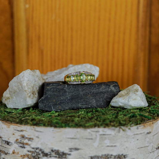 Natural Peridot and White Diamond Ring