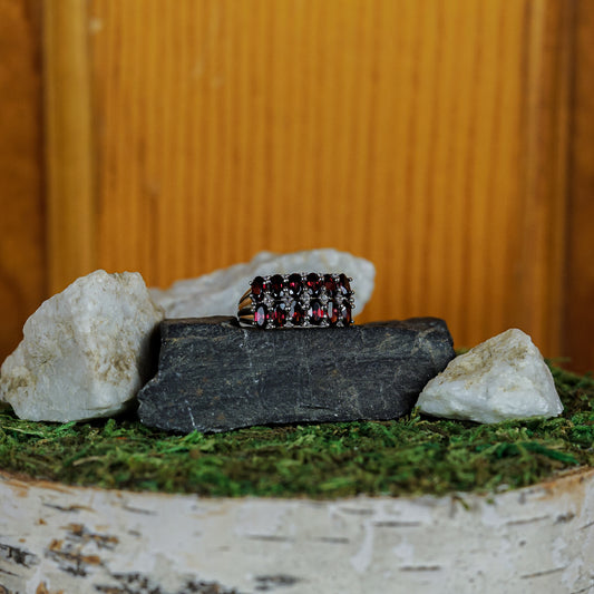 Natural Rhodolite and White Topaz Ring
