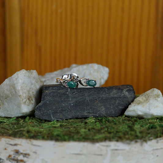 0.89ct Genuine Emerald and White Diamond Earrings