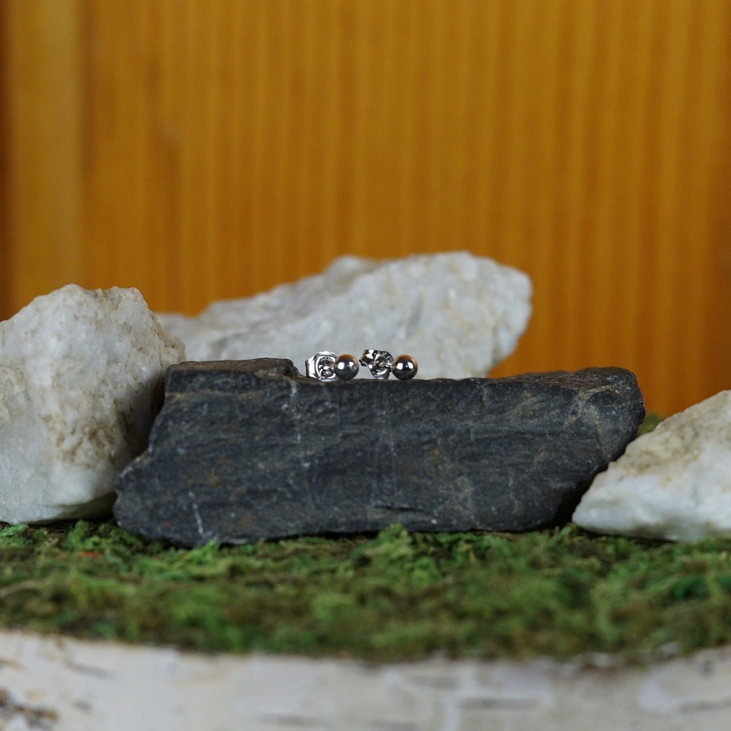 14K Solid White Gold Ball Earrings