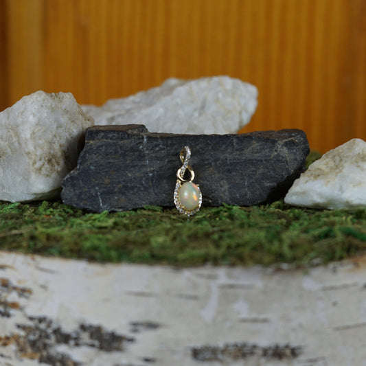 Natural Ethiopian Opal and White Diamond 14K Pendant