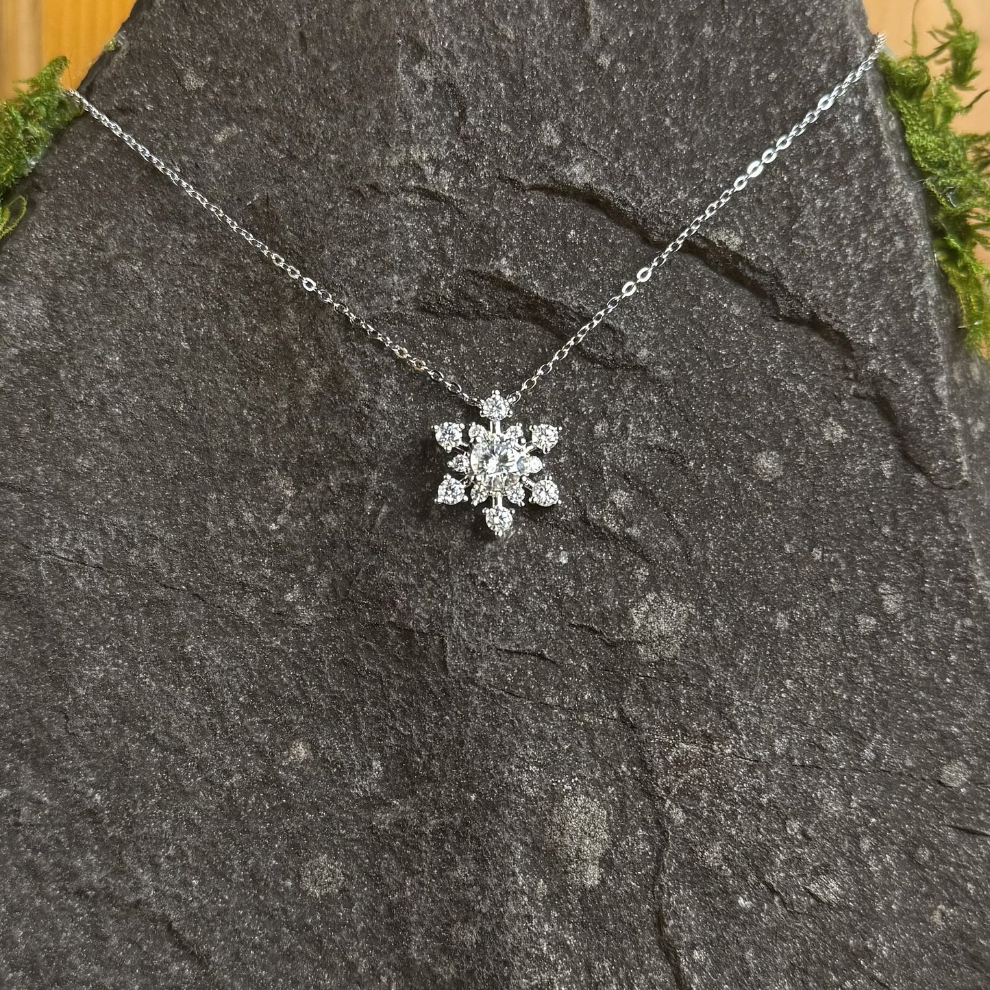 Moissanite Snowflake Pendant with Chain