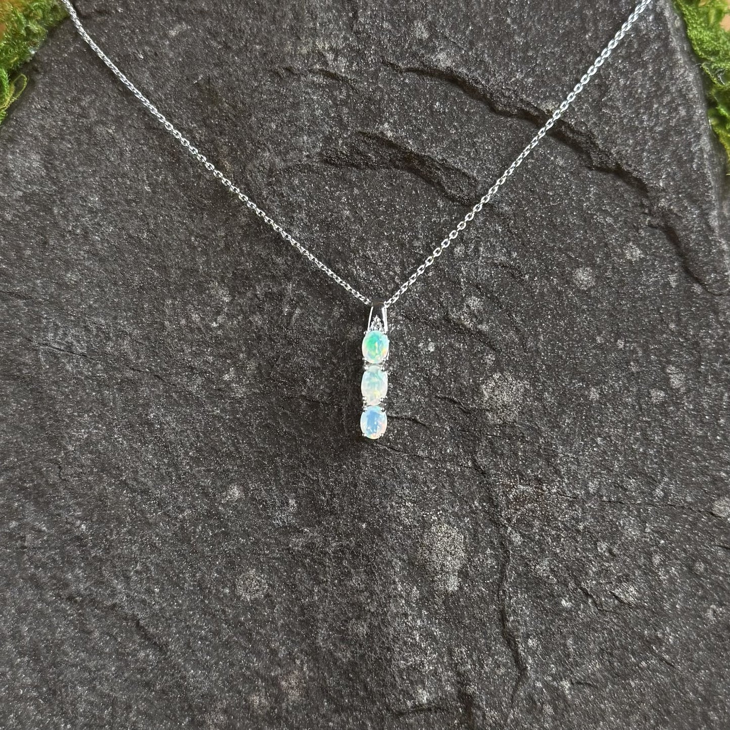 Triple Stack Oval Ethiopian Opal Pendant with Chain