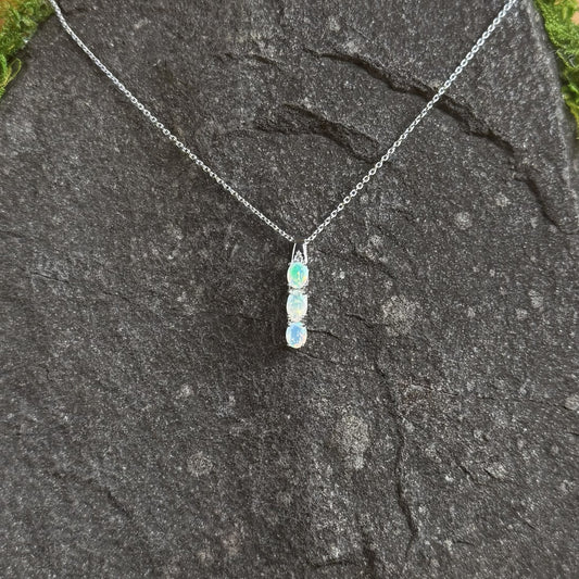 Triple Stack Oval Ethiopian Opal Pendant with Chain