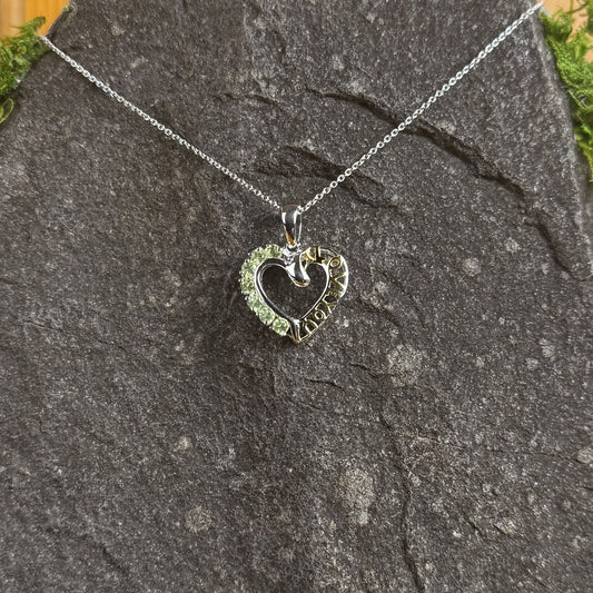 "I Love You" Heart Pendant with Peridot With Chain