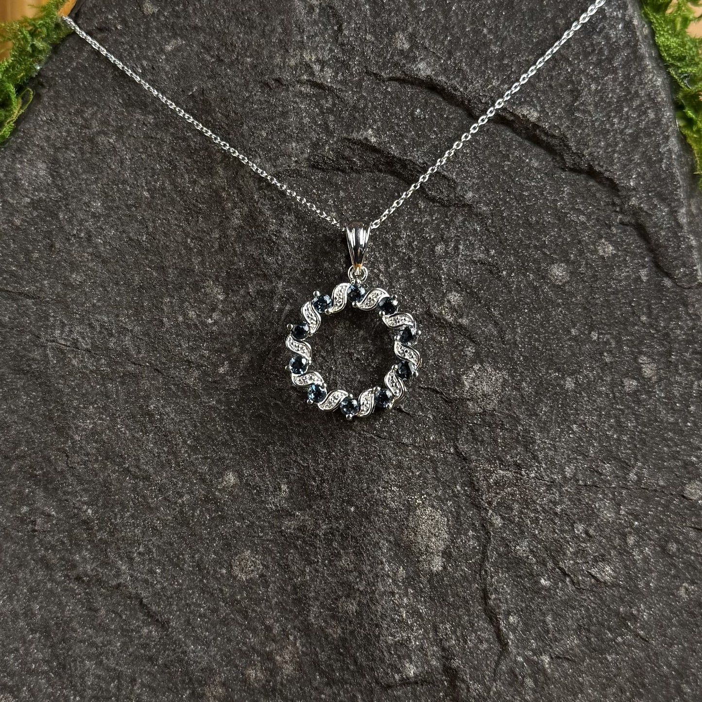 Natural London Blue Topaz and White Topaz Pendant with Chain