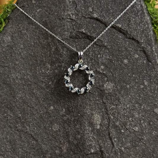 Natural London Blue Topaz and White Topaz Pendant with Chain