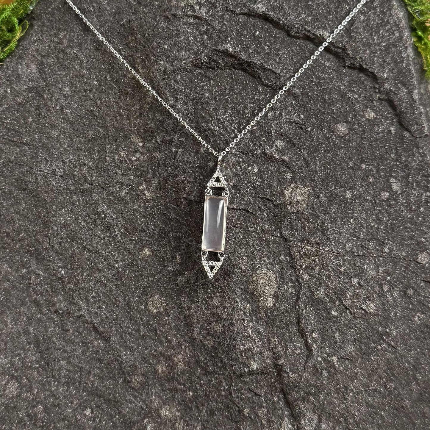 Natural Rose Quartz and White Topaz Pendant with Chain