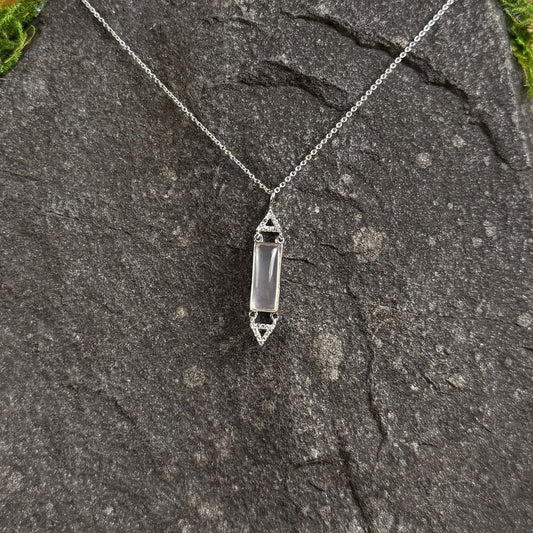 Natural Rose Quartz and White Topaz Pendant with Chain