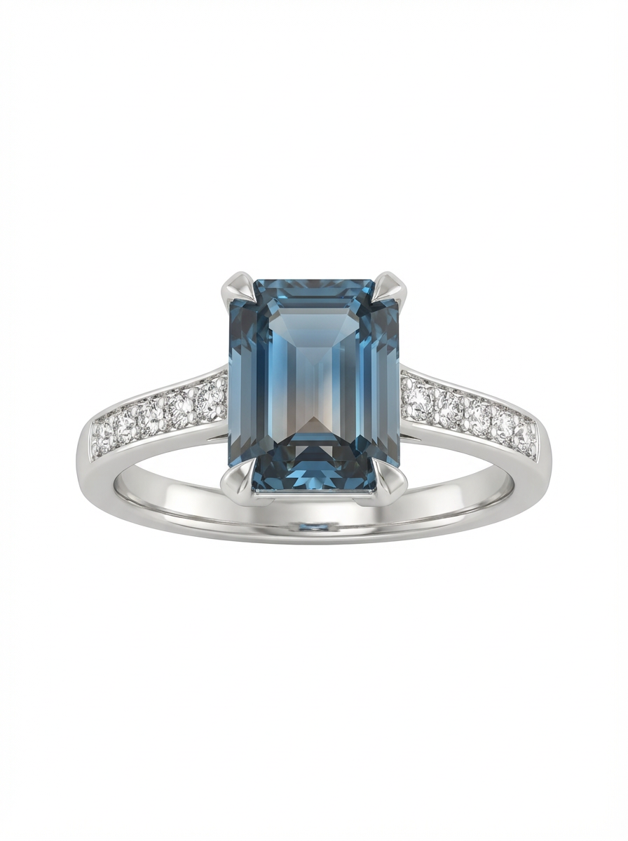 1.69ct London Blue Topaz and Lab Diamonds