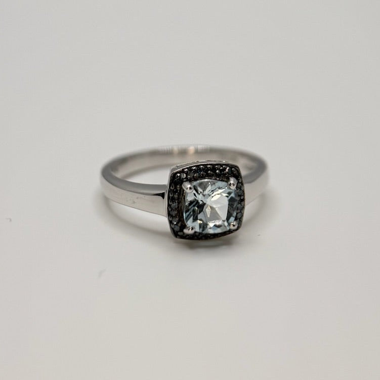 Aquamarine and Blue Diamond Ring