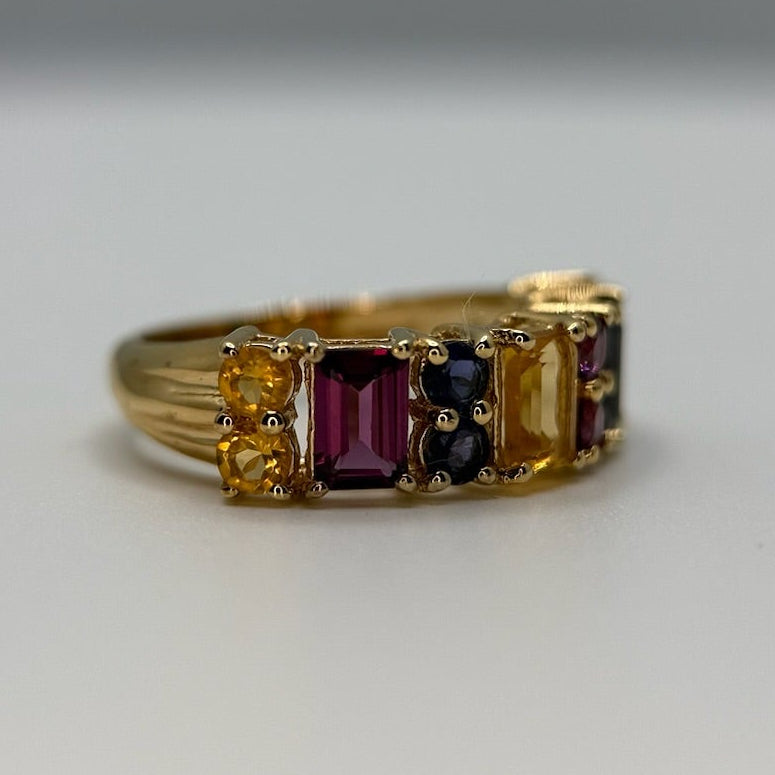Iolite, Citrine, and Rhodolite Ring