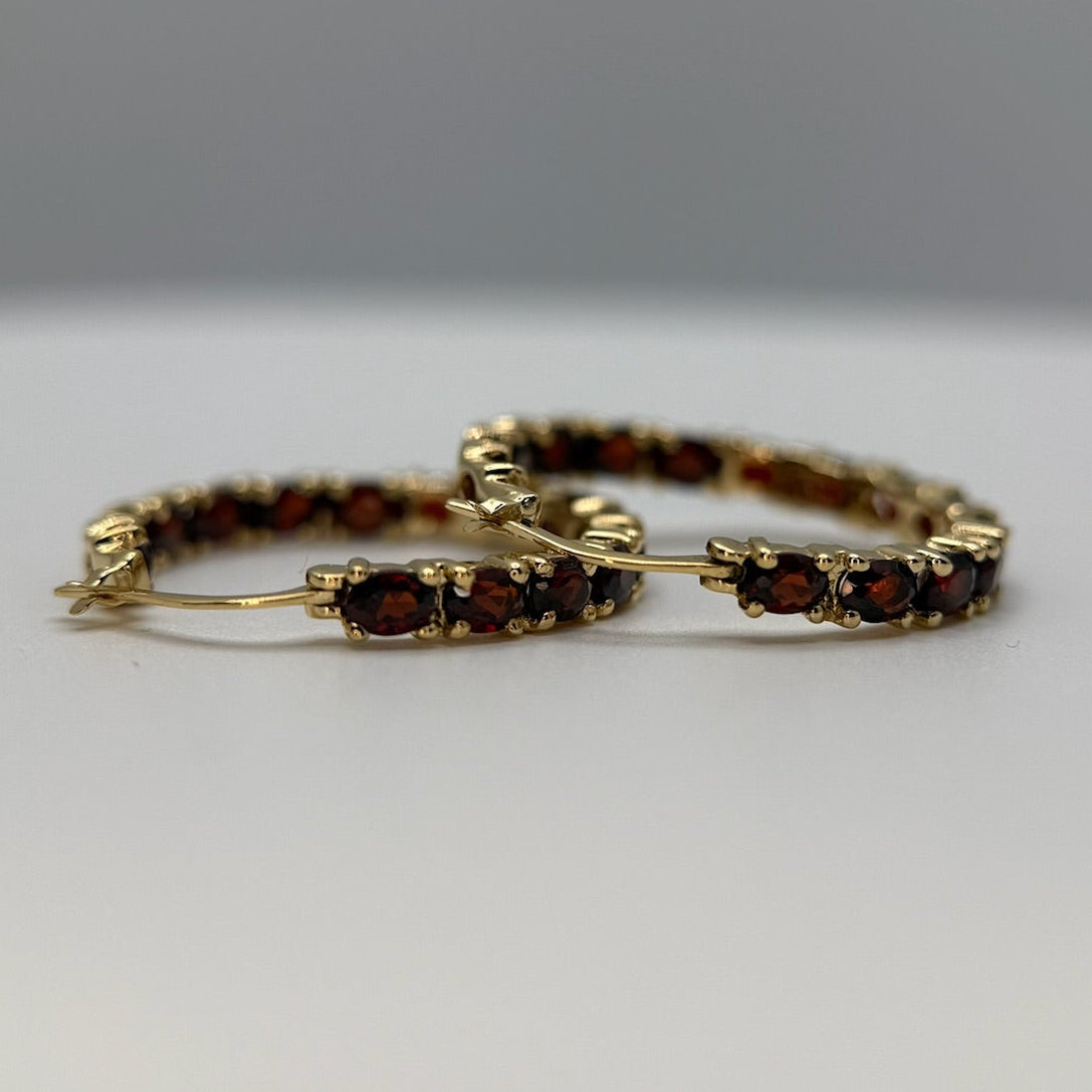 Garnet Hoop Earrings