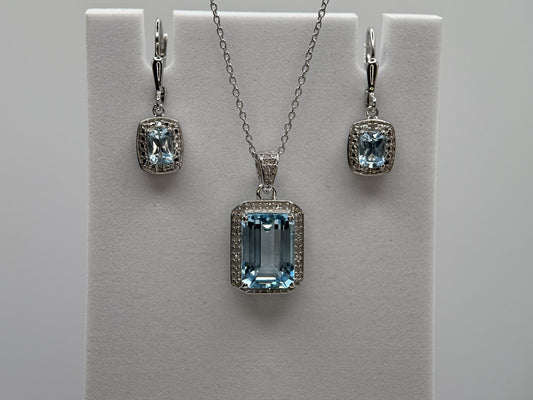 Blue Topaz and White Diamond Pendant with Chain