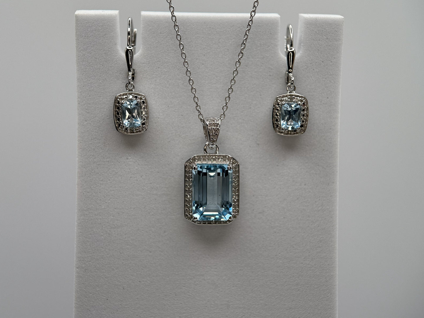 Blue Topaz and White Diamond Earrings