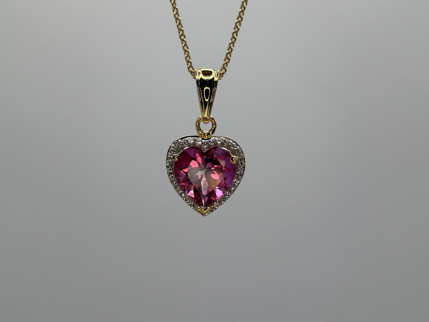 Pink and White Topaz Heart Pendant