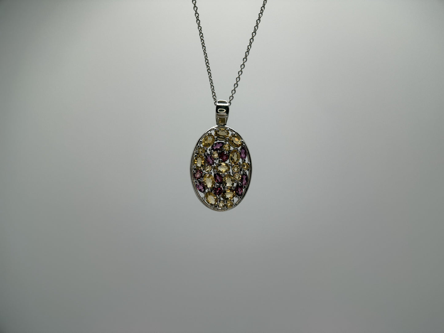Citrine and Rhodolite Pendant with Chain