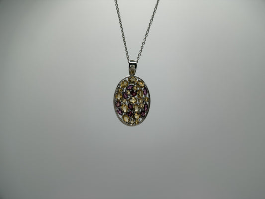 Citrine and Rhodolite Pendant with Chain