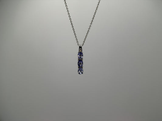 Tanzanite and Natural White Diamond Pendant with Chain