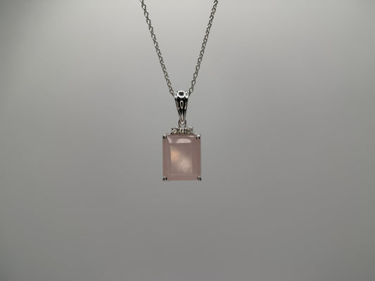 Rose Quartz and White Topaz Pendant with Chain