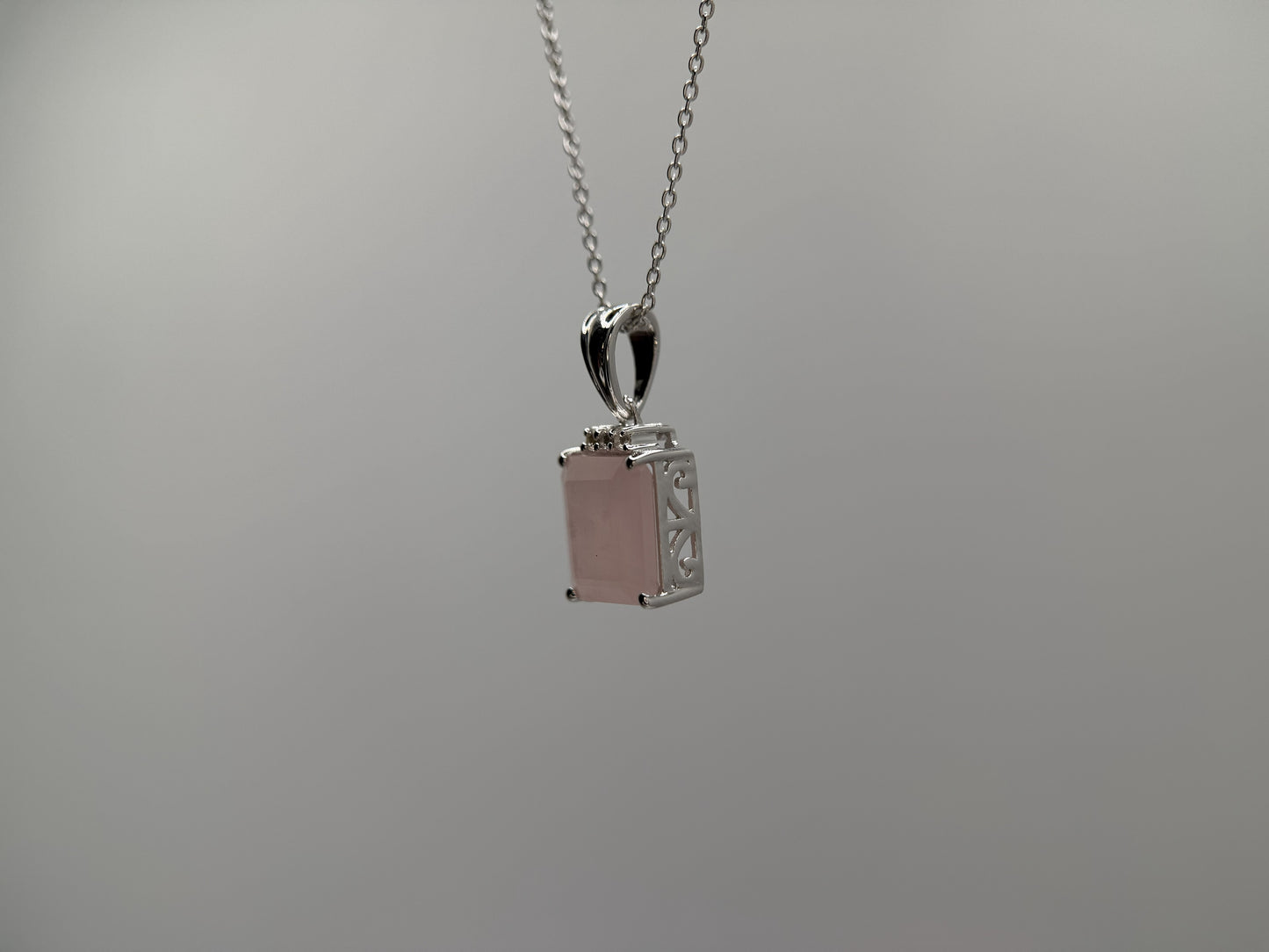 Rose Quartz and White Topaz Pendant with Chain